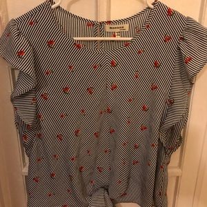 Blue & white striped with cherries crop blouse